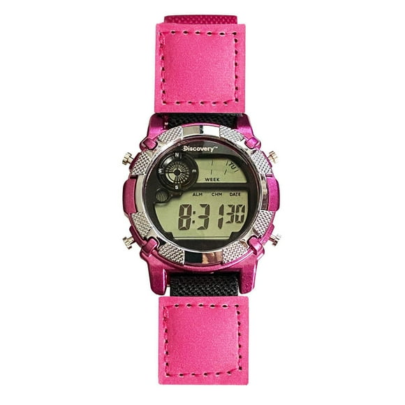 Montre numerique Discovery rose à bracelet Fastwrap en nylon