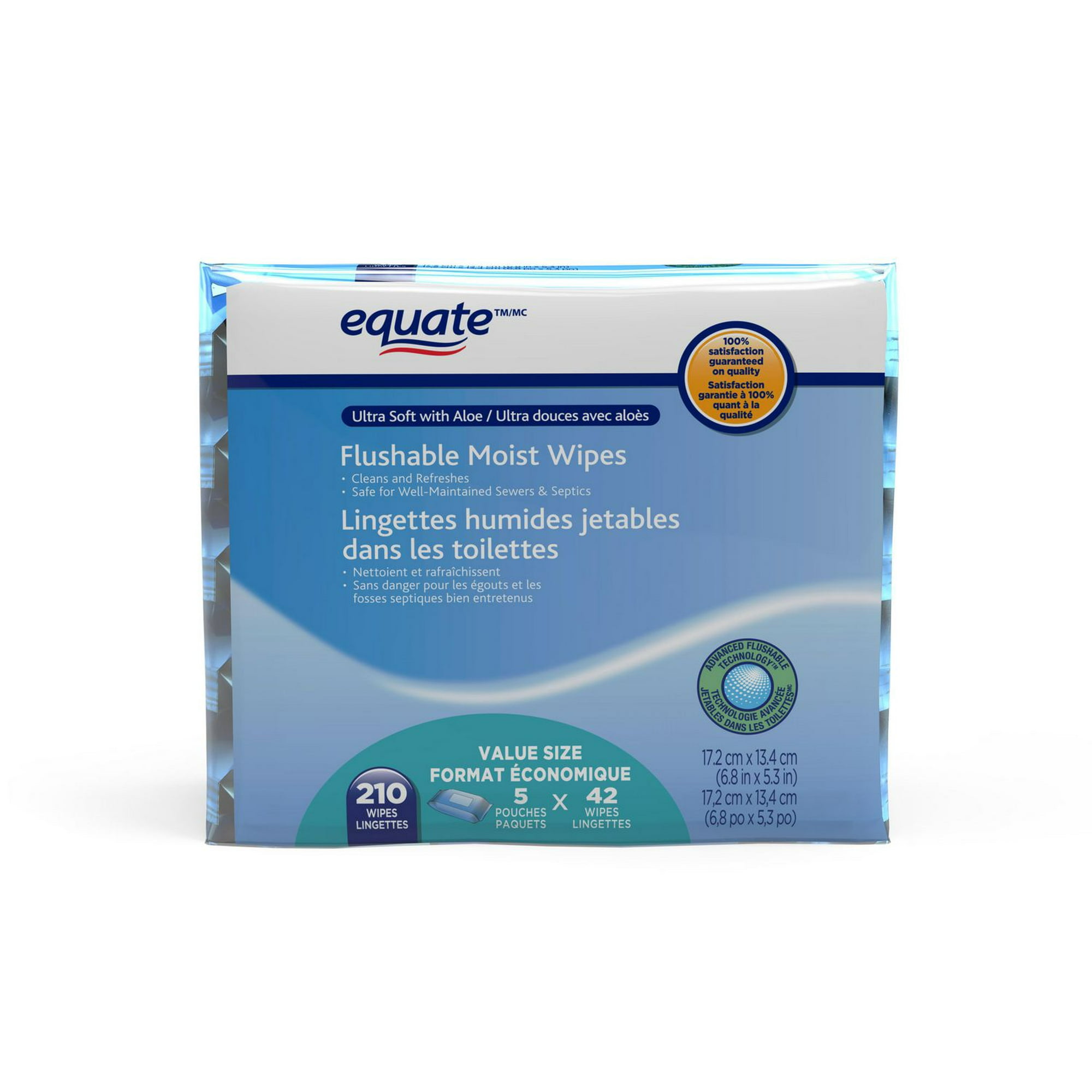 Equate Flushable Moist Wipes, 210ct