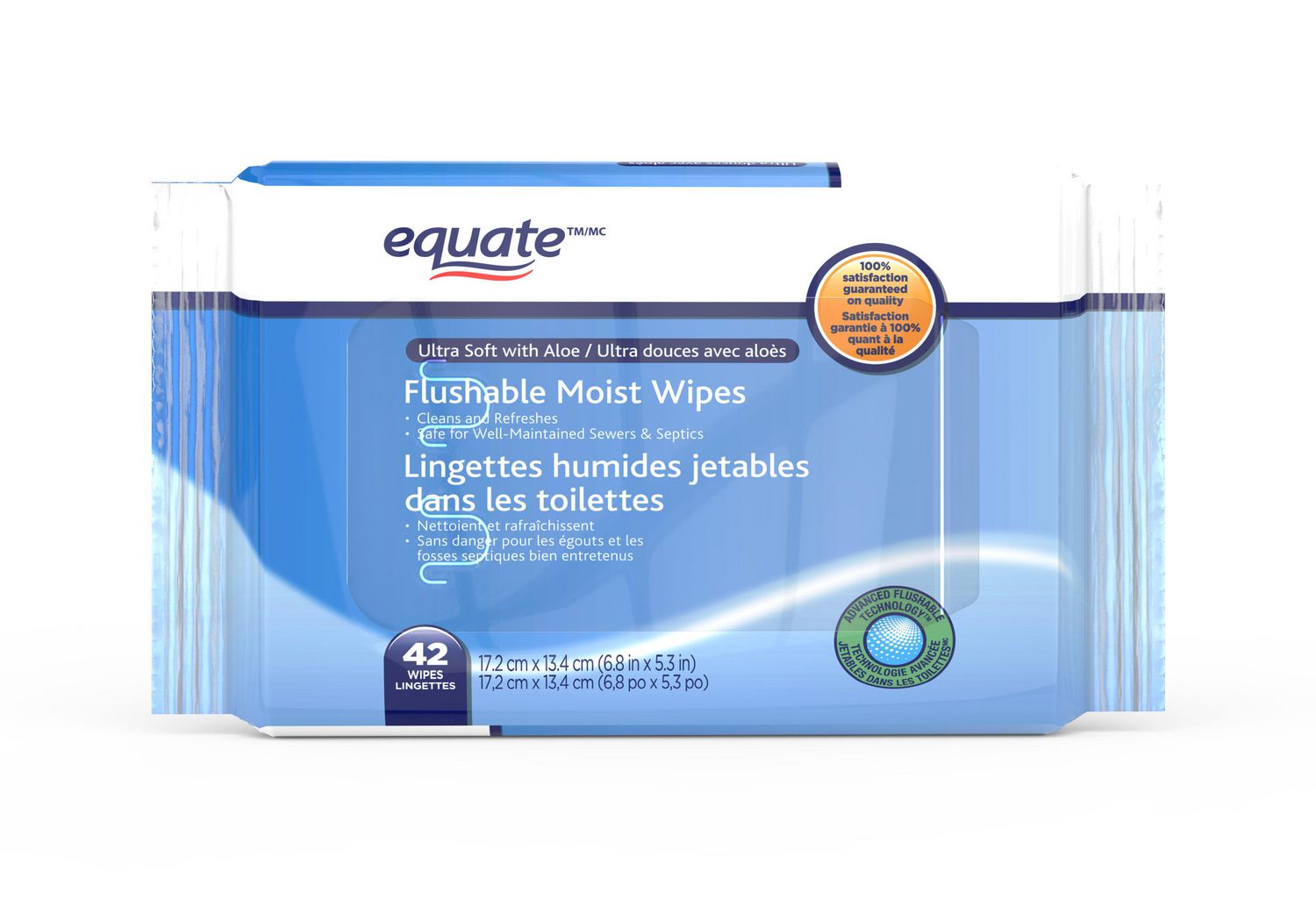 Equate Lingettes humides jetables dans les toilettes, 210 lingettes 