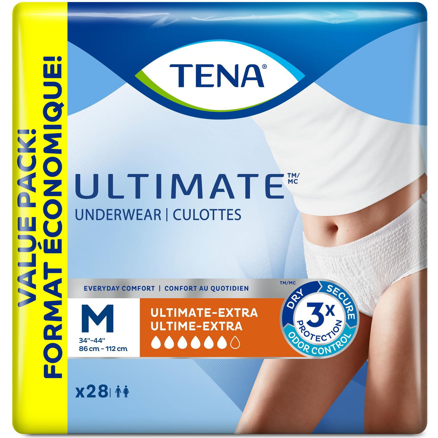 TENA Super Brief, Medium, Heavy Absorbency Adult Diaper, Disposable, 67401  - Pack of 28