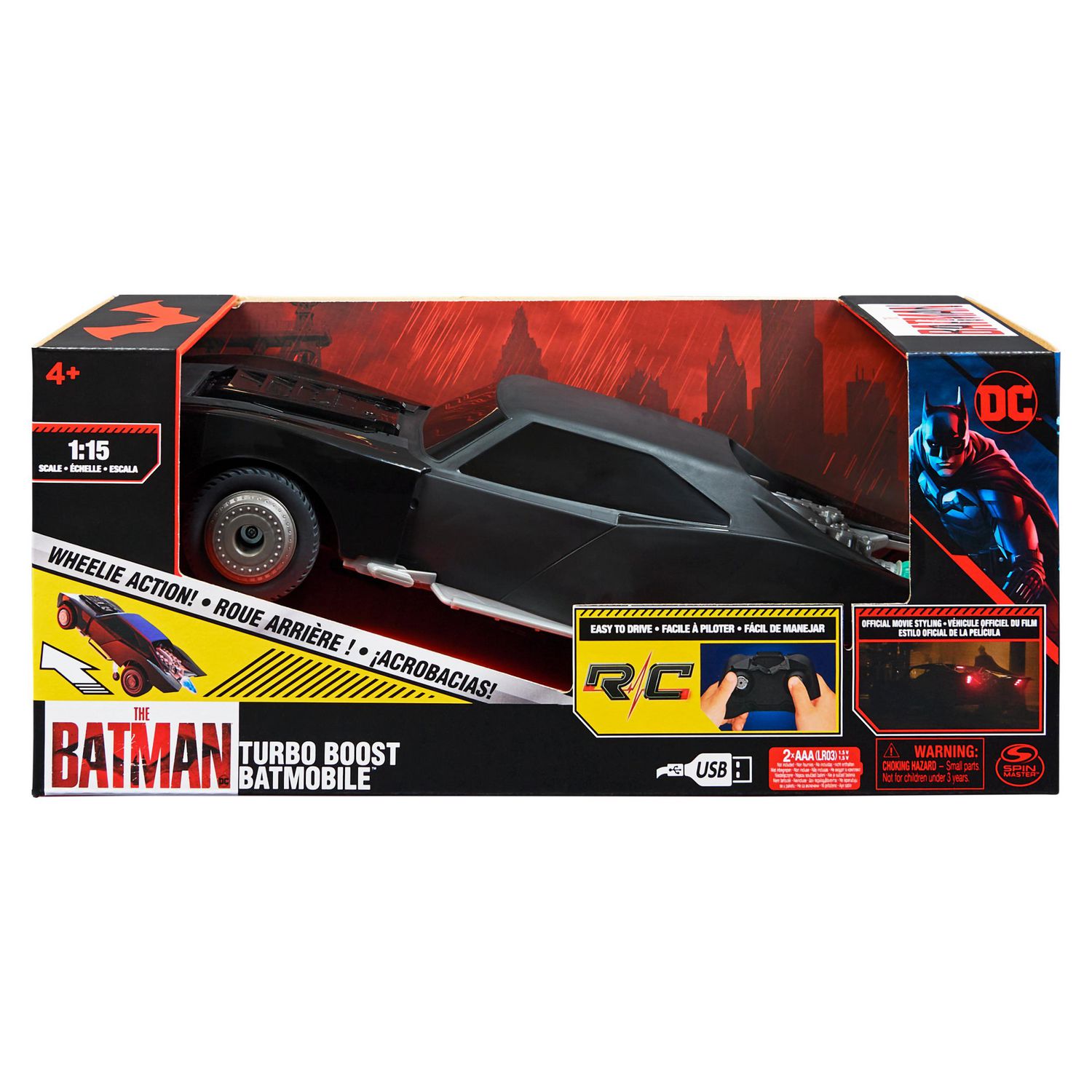 DC Comics, The Batman Turbo Boost Batmobile, Remote Control Car with  Official Batman Movie Styling Kids Toys for Boys and Girls Ages 4 and Up