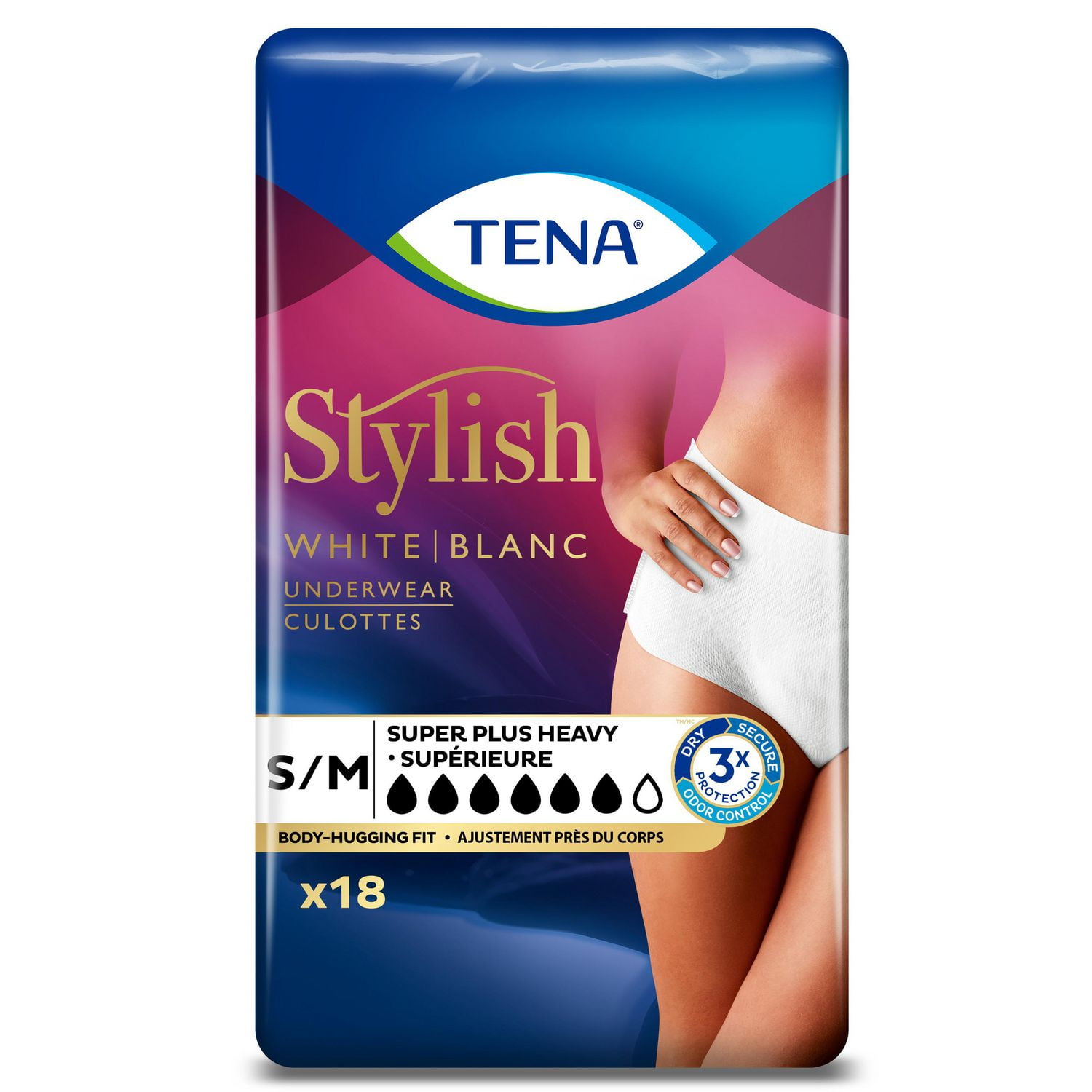 TENA Incontinence Underwear for Women, Super Plus Absorbency, Small/Medium,  18 Count, 18 Count, Small/Med 