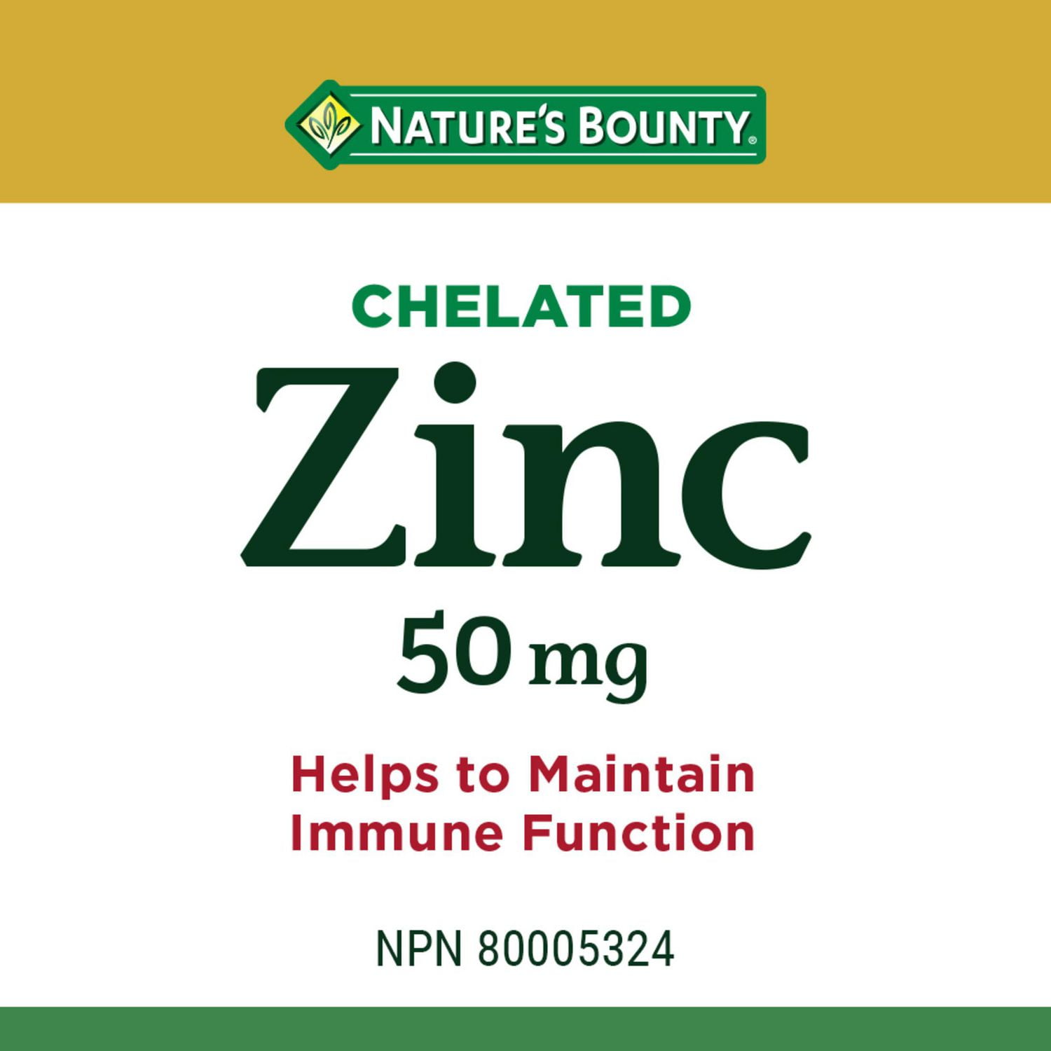 NATURE'S BOUNTY Zinc, 50 mg, Helps Immune Function, Helps Metabolize Nutrients, Aids Tissue Formation, For Good Health & Healthy Skin, Caplets 100