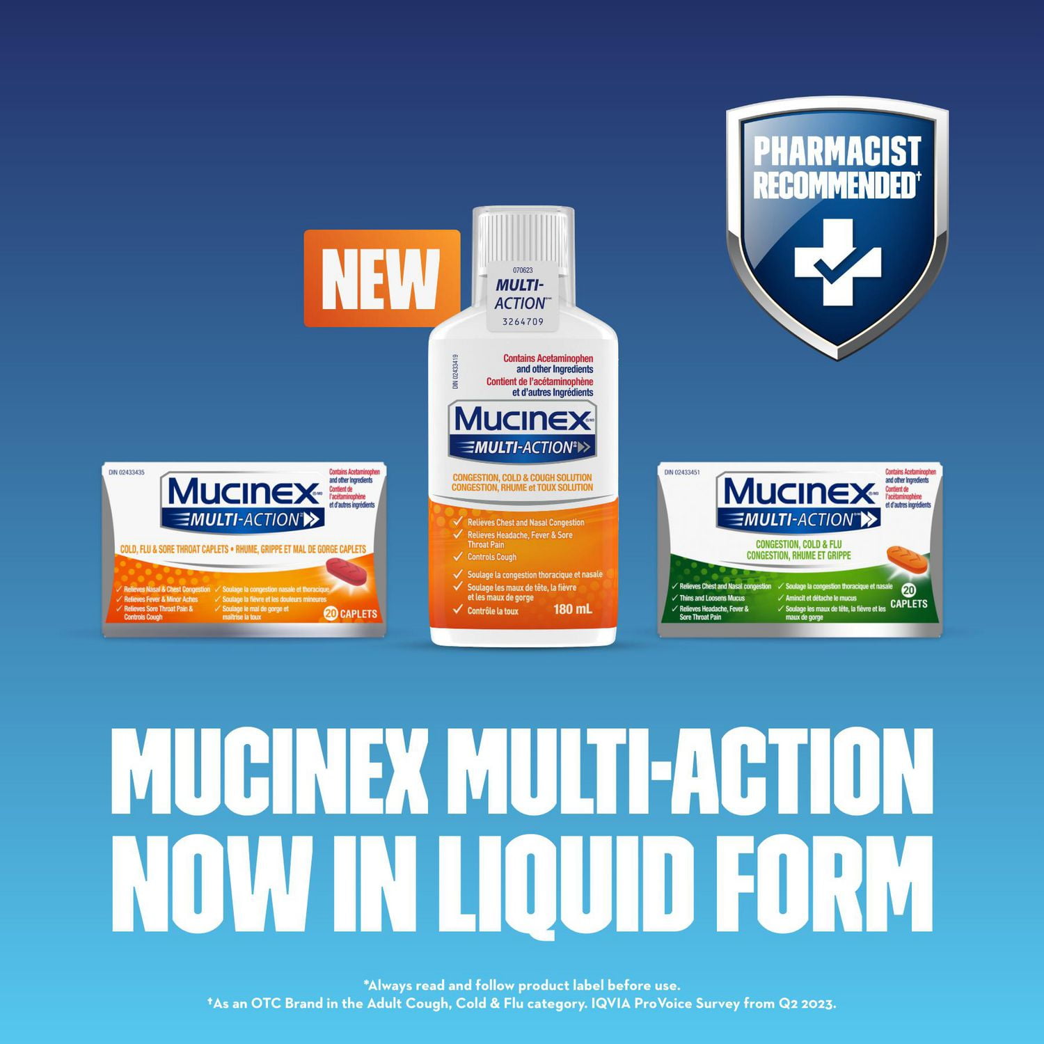 Mucinex Multi-Action RHUME, GRIPPE ET MAL DE GORGE CAPLETS, 20 unites