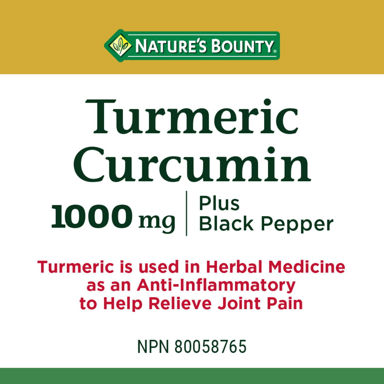 NATURE'S BOUNTY Turmeric Curcumin Plus Black Pepper, 1000 mg, Anti-inflammatory For Joint Pain, Aids Digestion, Antioxidant, Capsules 45.0 count, 45 Capsules