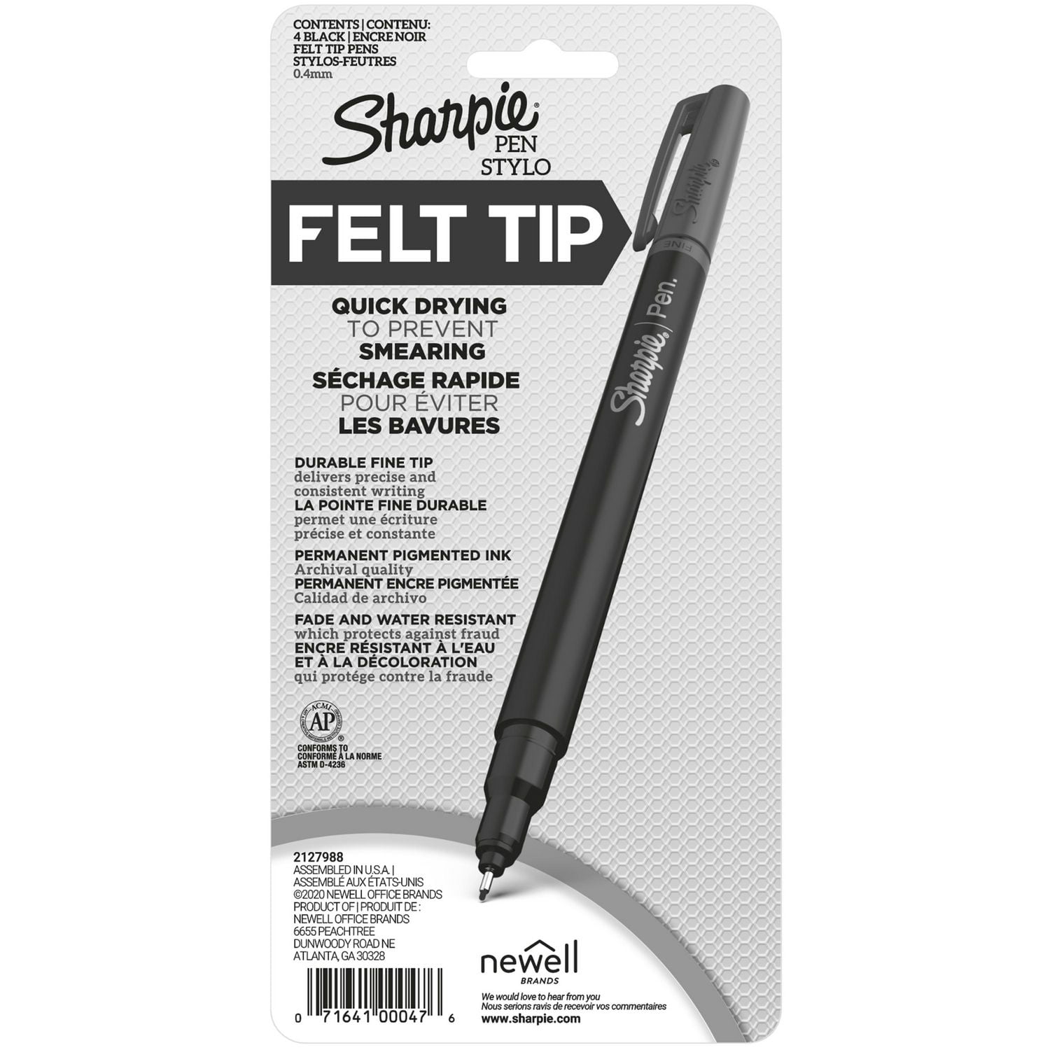 Sharpie Felt Tip Pens, Fine Point (0.4mm), Black, 4 Count, Quick