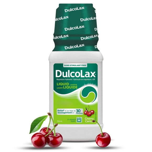 DulcoLax Liquid Laxative for Gentle Occasional Constipation Relief, For Adults and Children Ages 2 and Over, Stimulant-Free, Fast Acting Laxative, Cherry, 354mL Bottle