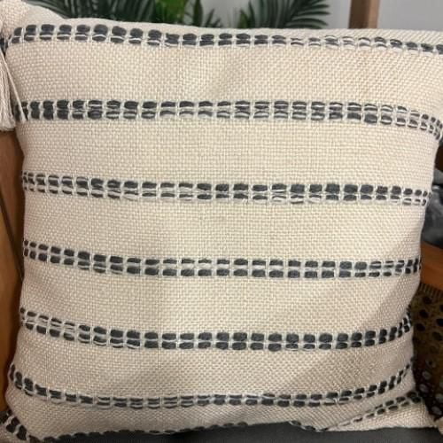 Coussin à rayures Natural 18''x18'' - Bleu gris