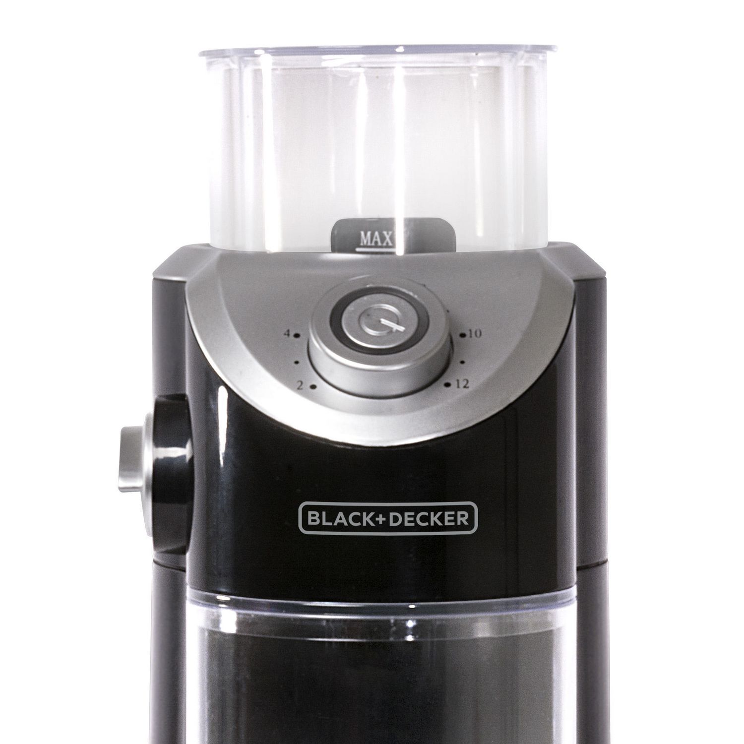 Black Decker Burr Mill Coffee Grinder in Silver and Black