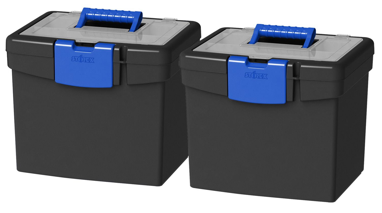 Storex File Storage Box, with XL Storage Lid, Black/Blue, 2Pack