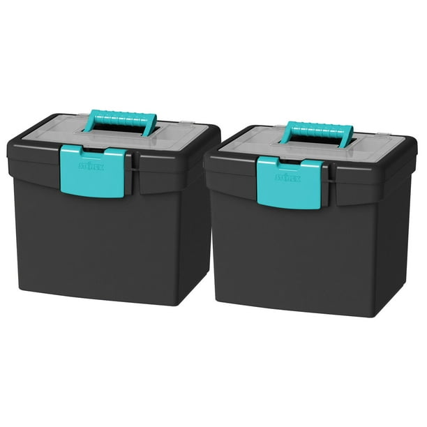 Storex boîte de rangement pour fichiers, avec couvercle de rangement xl, noir/bleu sarcelle, lot de 2