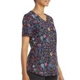 thumbnail image 3 of Sanrio Women's Neon Hello Kitty V-Neck Print Scrub Top, 3 of 5