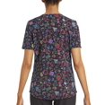 thumbnail image 5 of Sanrio Women's Neon Hello Kitty V-Neck Print Scrub Top, 5 of 5