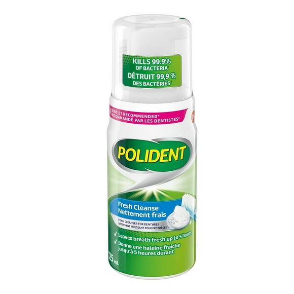 Polident Nettement frais Nettoyant quotidien moussant pour prothèses dentaires 125 ML