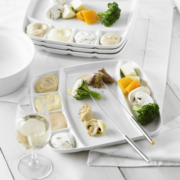 Trudeau Maison 4-Piece Square Fondue Plates, Square fondue plates
