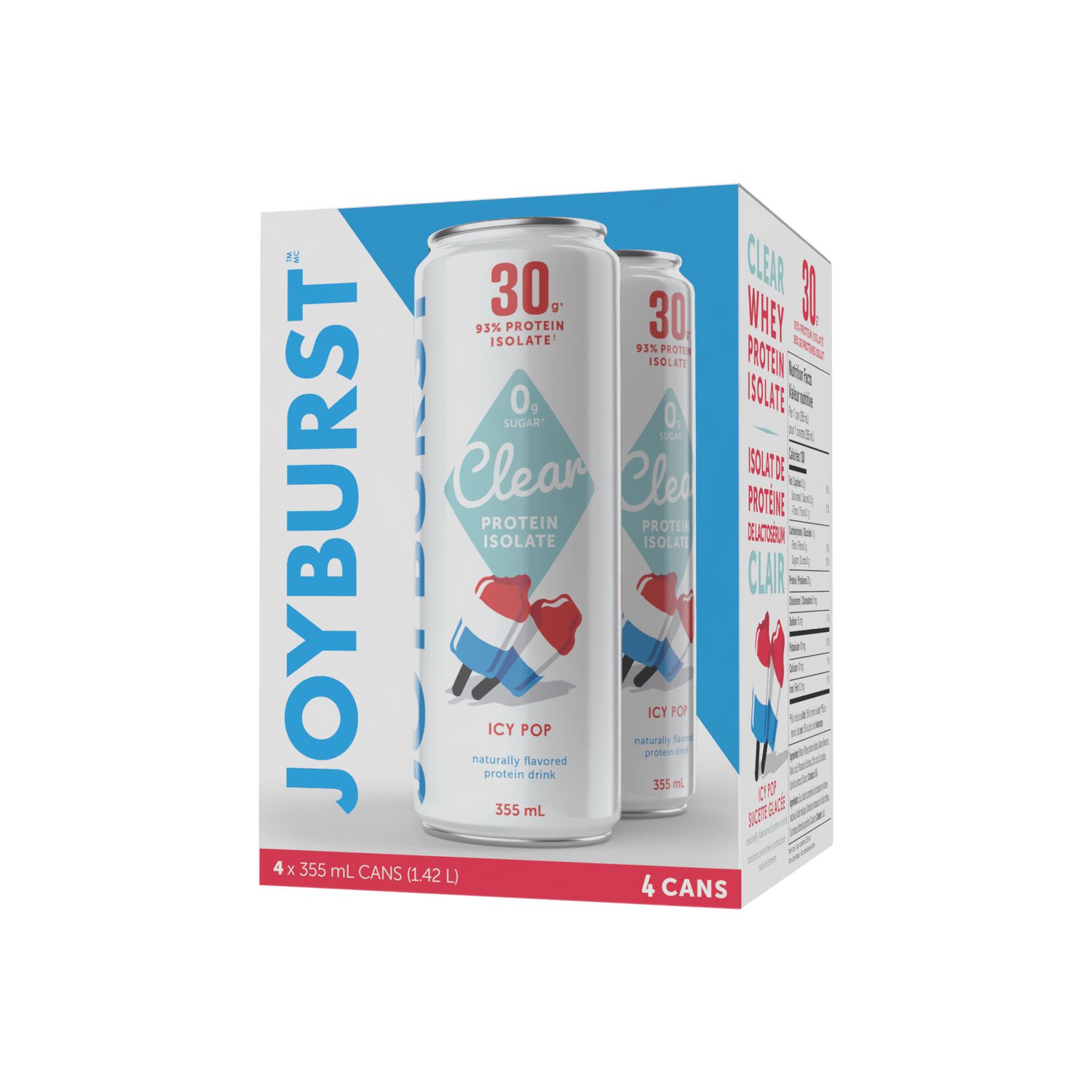 Joyburst Isolat de Protéine de Lactosérum Clair, Sucette Glaceé, 4 x 355mL