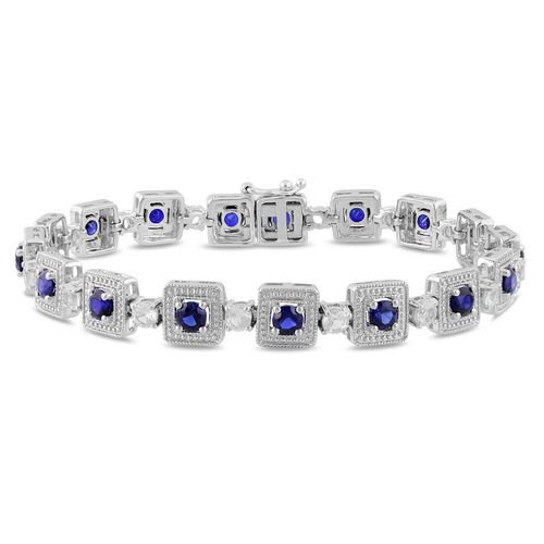 Bracelet Miadora en saphir blanc et bleu synthétique 5.80 carat et argent sterling, 7"