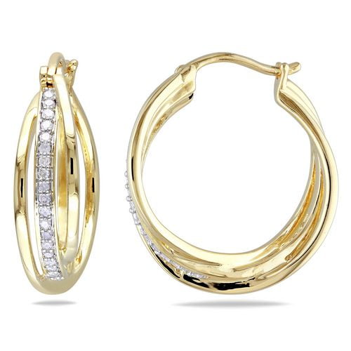 Boucles d'oreilles anneaux Miadora avec 0.20 carat de diamants en argent sterling plaqué jaune