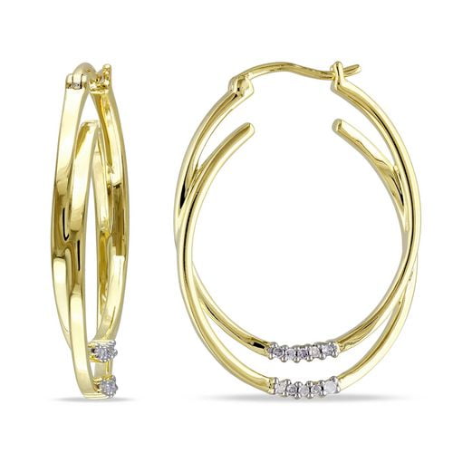 Boucles d'oreilles anneaux Miadora en diamants 0.10 carat et argent sterling plaqué jaune