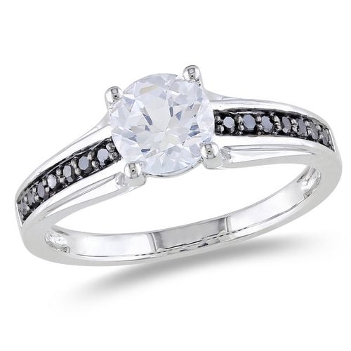 Asteria 1.38 Carat T.G.W. Created White Sapphire and 0.14 Carat T.W. Black Diamond Sterling Silver Ring