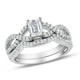 Ensemble de mariage Miadora style croisé avec 1 carat de diamants coupe émeraude et ronde en or blanc 14k – image 1 sur 1
