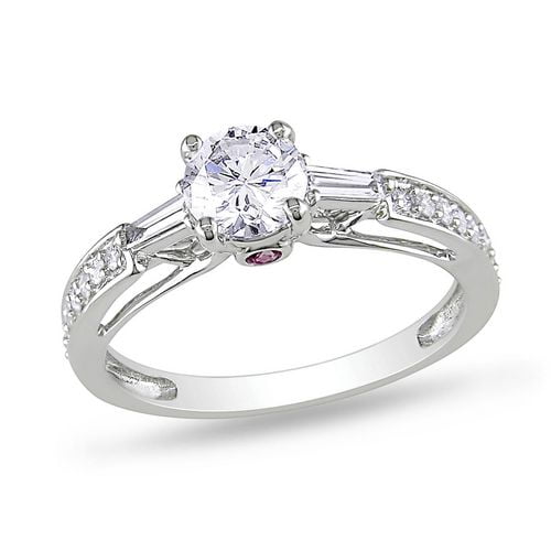 Bague de fiançailles Miadora en diamants 1 carat de coupe diverse avec accent de saphir rose en or blanc 14k