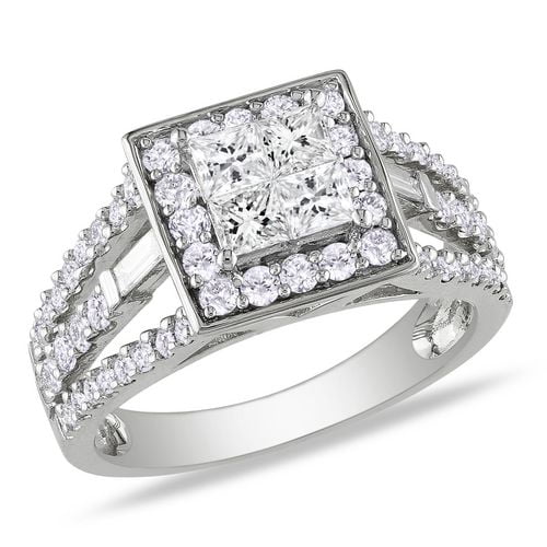 Bague de fiançailles Miadora avec 1.50 carat de diamants de coupe diverse en or blanc 14k