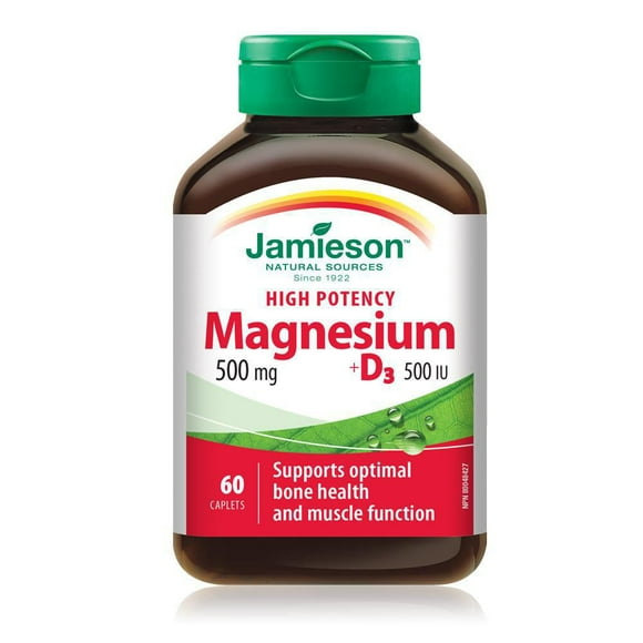 Jamieson Magnesium 500 mg + Vitamin D3 500 IU Caplets, 60 Caplets