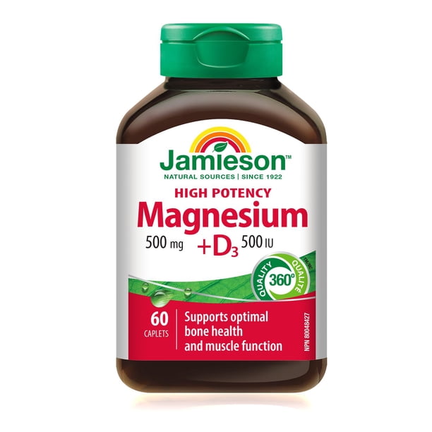 Jamieson Magnesium 500 mg + Vitamin D3 500 IU Caplets, 60 Caplets Walmart.ca