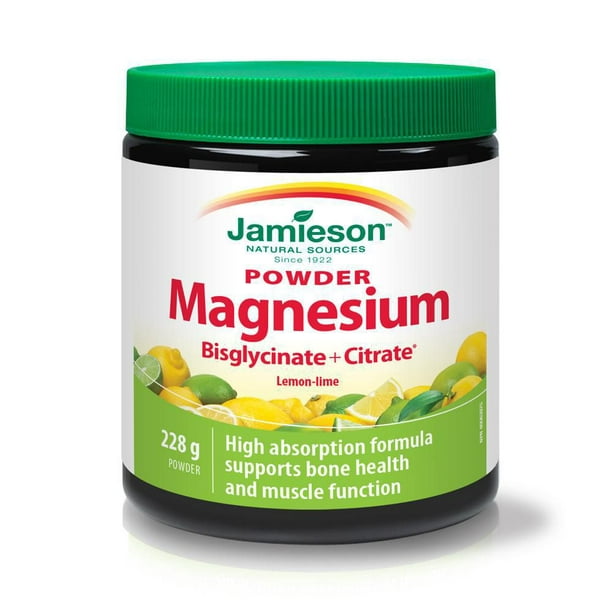 Jamieson Poudre de Magnésium Bisglycinate et Citrate Arôme Naturel de Citron-Lime 228g