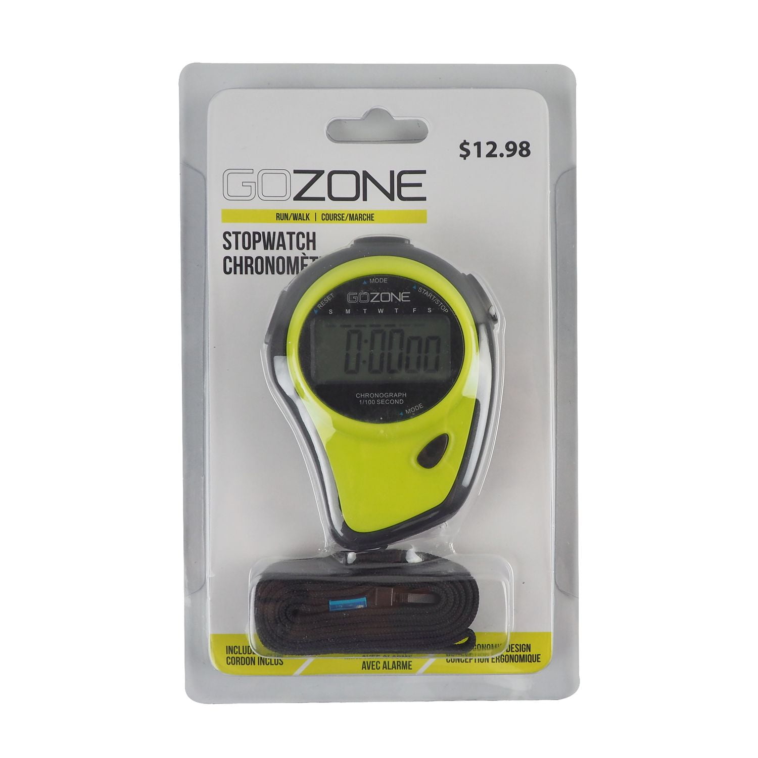 GoZone Stopwatch – Black/Lime, Includes lanyard 