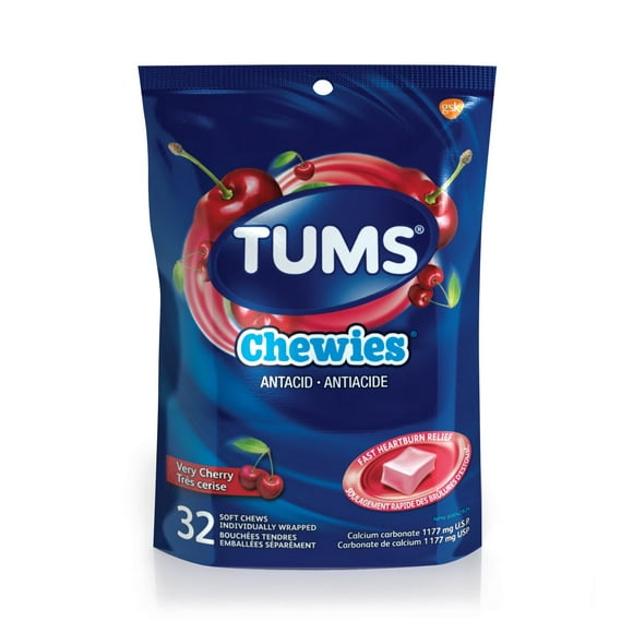 Tums Soft Chews Antacid for Heartburn Relief, Very Cherry, 32 Pieces