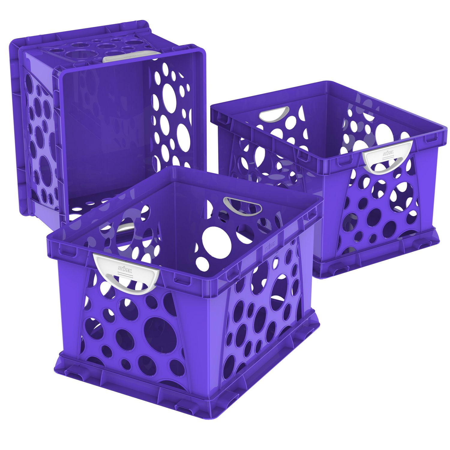 Storex Large Storage and Filing Crate with Comfort Handles, Purple