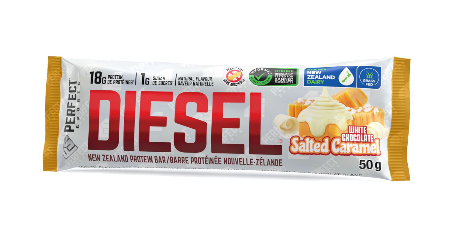 DIESEL New Zealand Protein Bar, Chocolate Chip Peanut Butter, White Chocolate Salted Caramel 50g/bar