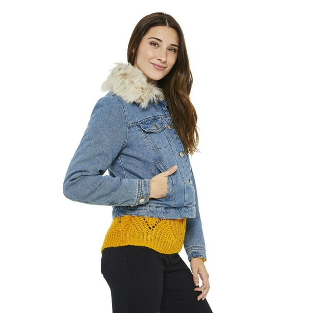 George Women's Sherpa-Lined Denim Jacket with Faux Fur Collar