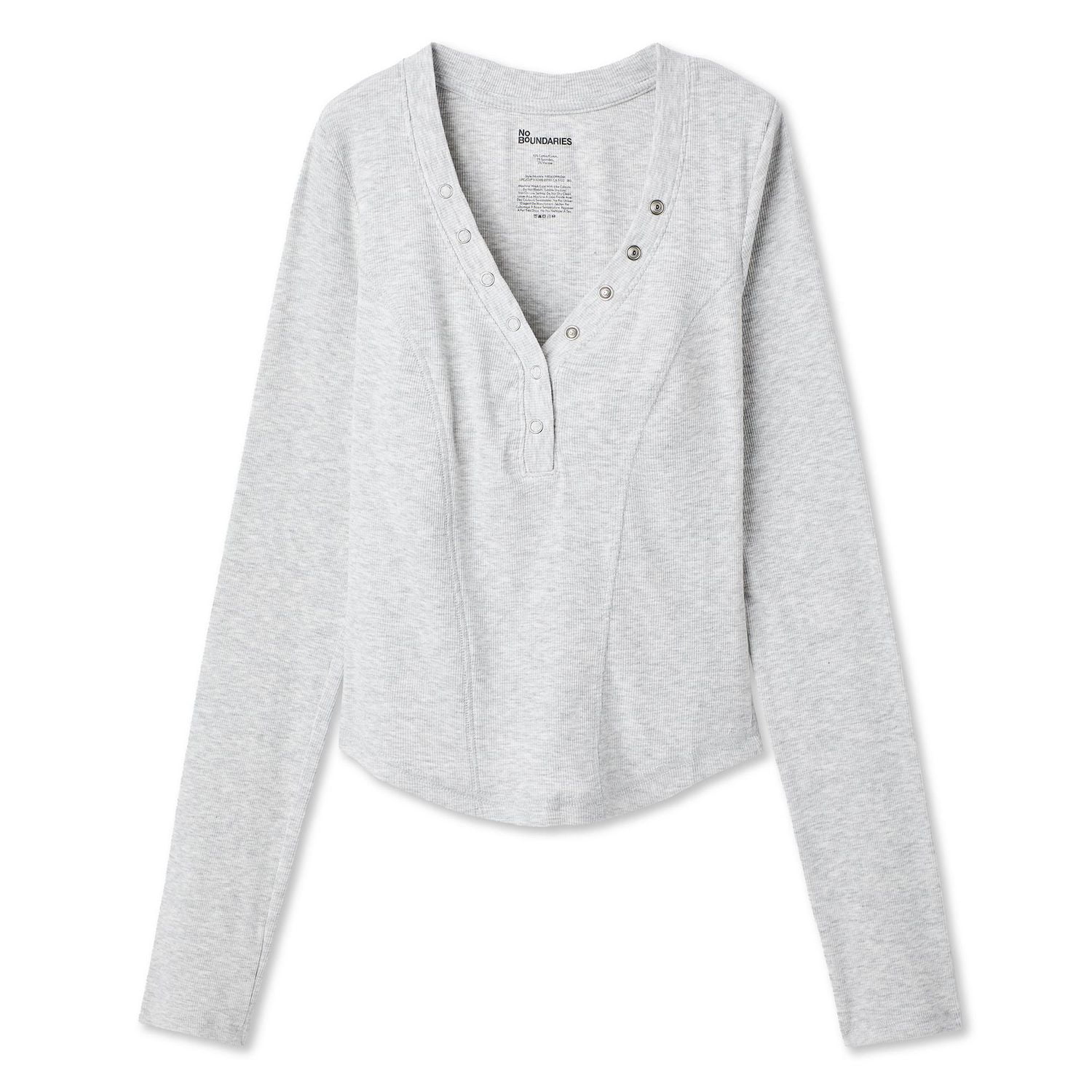 No Boundaries Women's Long-Sleeve Henley T-Shirt