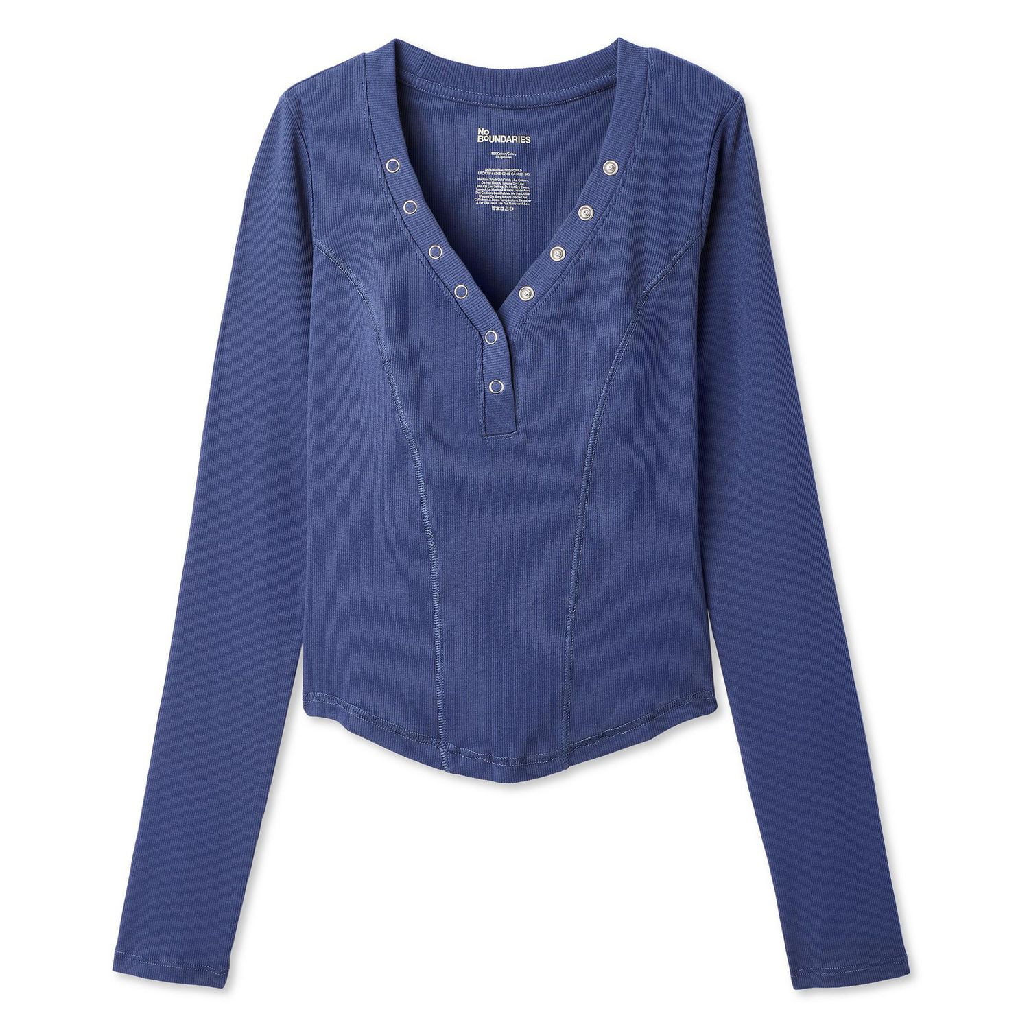 No Boundaries Women's Long-Sleeve Henley T-Shirt