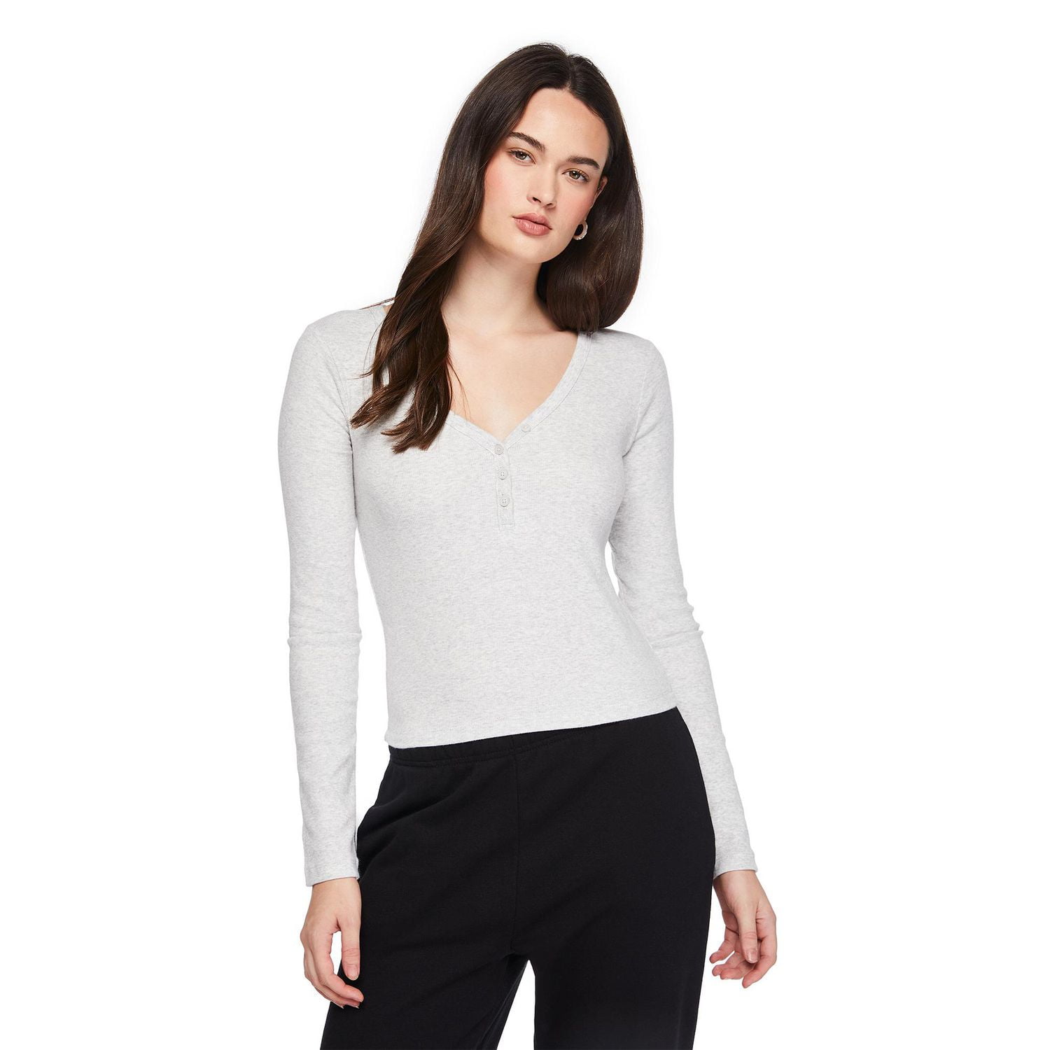No Boundaries Women's Long-Sleeve Sleep Henley T-Shirt