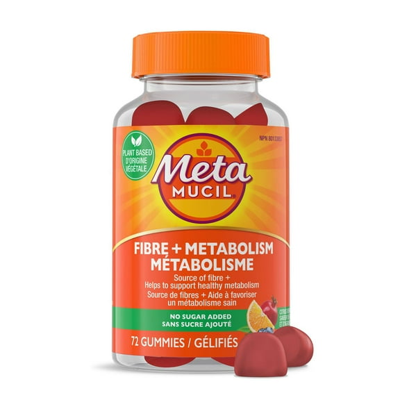 Metamucil, Fibre + Metabolism Gummy Supplement for Digestive Health, Plant Based, No Sugar Added, Citrus Berry Flavoredummies