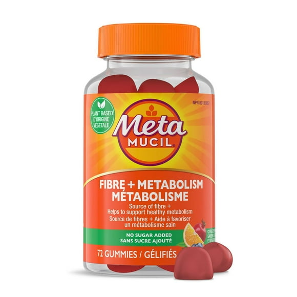 Metamucil, Fibre + Metabolism Gummy Supplement for Digestive Health, Plant Based, No Sugar Added, Citrus Berry Flavoredummies