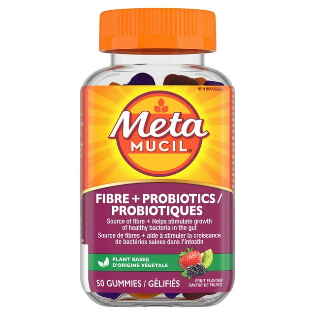 Metamucil, Fibre + Probiotics Gummy Supplement for Digestive Health, Plant Based, Fruit Flavoredummies