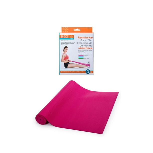 Bodico Non-Slip Yoga Mat and Exercise Resistance Bands Set for Fitness,  Pink 