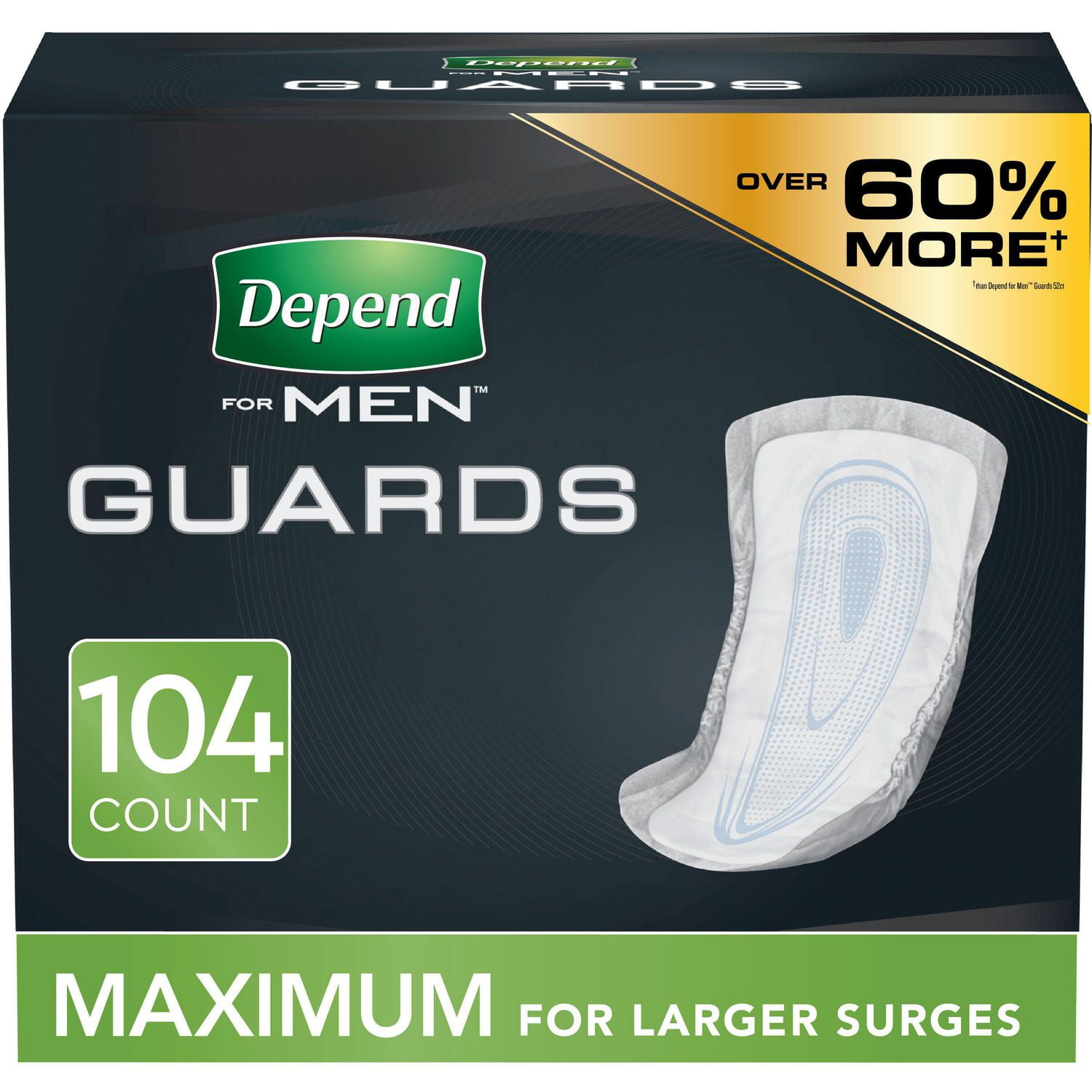 Depend Incontinence Guards for Men, Maximum Absorbency, 104 Count (2 Packs  of 52) 