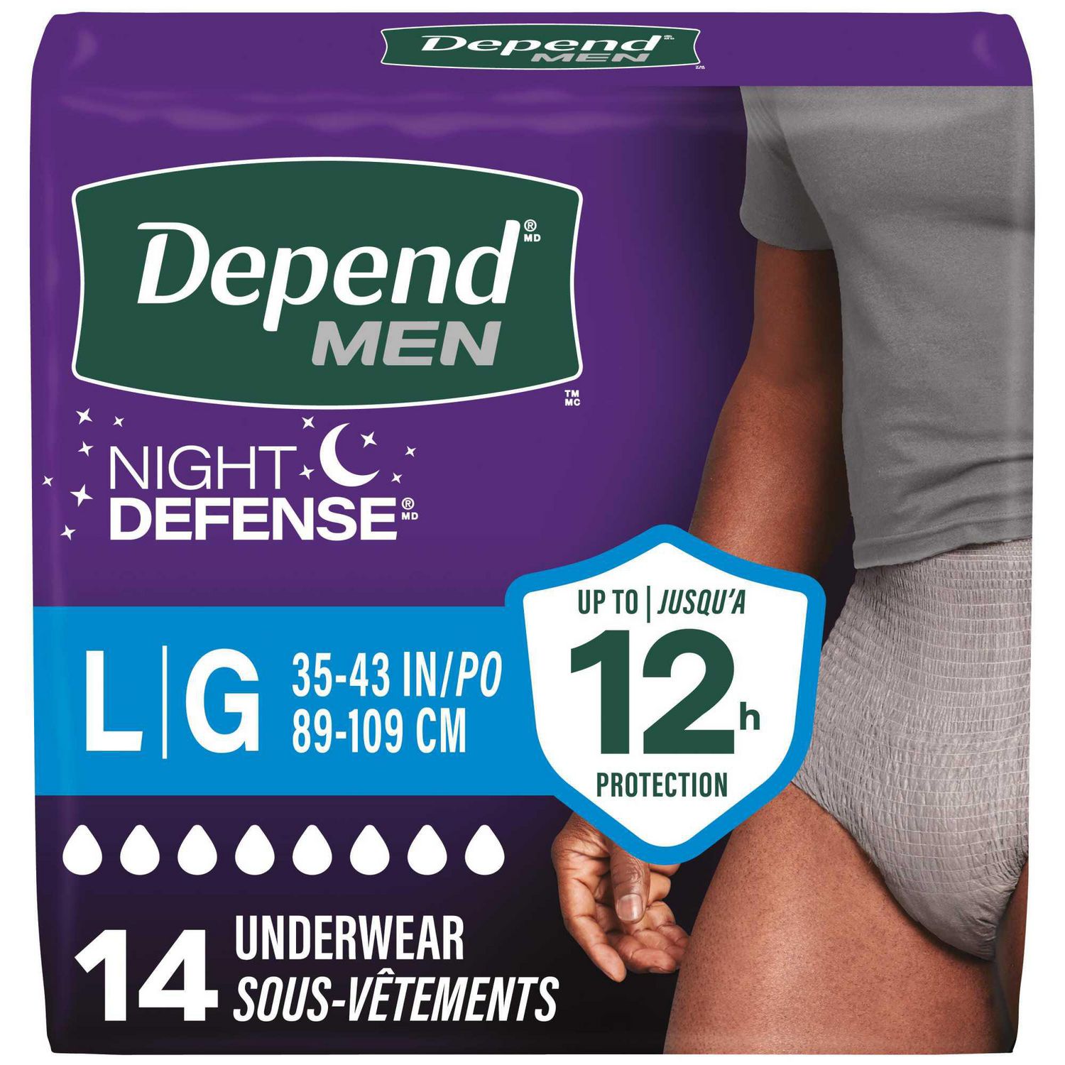 Depend Night Defense Adult Incontinence Underwear for Men, Overnight, S/M - XL, Grey