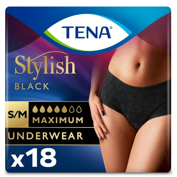 Culottes TENA Stylish, absorption maximale, Noir, Petit/Moyen, 18 unités