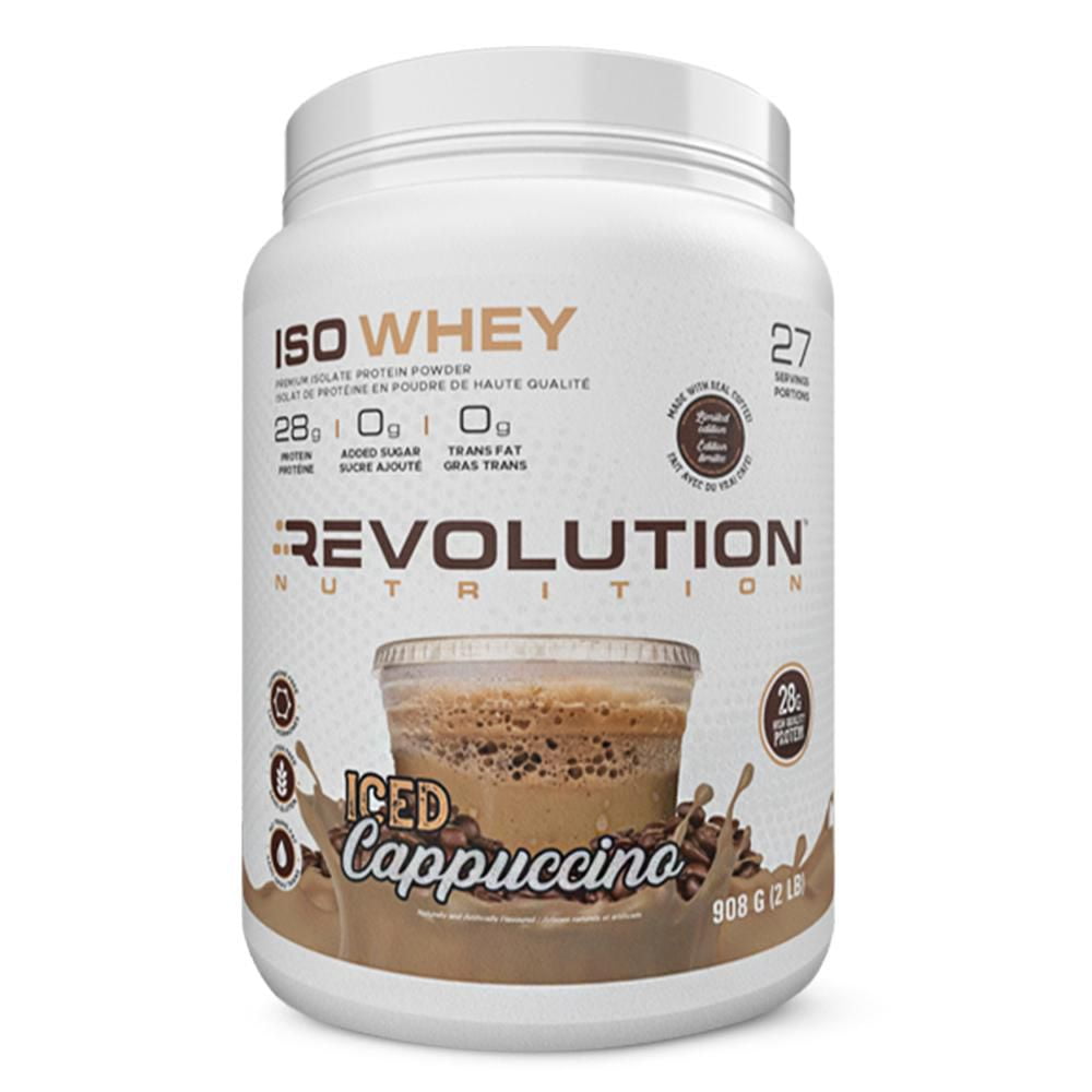 Revolution Nutrition Revolution Nutrition, Iso Whey, Protein Powder 2LB, 100% Isolate, 28g Protein per Scoop, 27 Servings, Lean Muscle Formula, Low Carb, Gluten Free, 908g, Iced Cappuccino (2 Pounds)