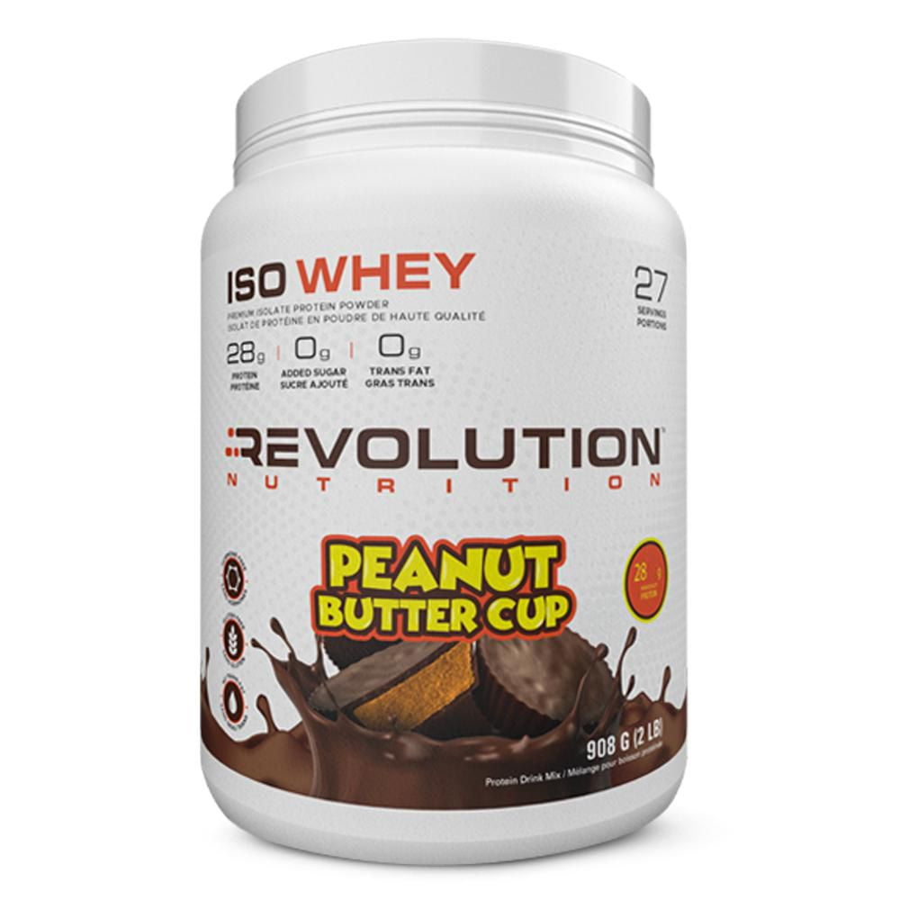 Revolution Nutrition Revolution Nutrition, Iso Whey, Protein Powder 2LB, 100% Isolate, 28g Protein per Scoop, 27 Servings, Lean Muscle Formula, Low Carb, Gluten Free, 908g, Peanut Butter Cup (2 Pounds) supplement bottle