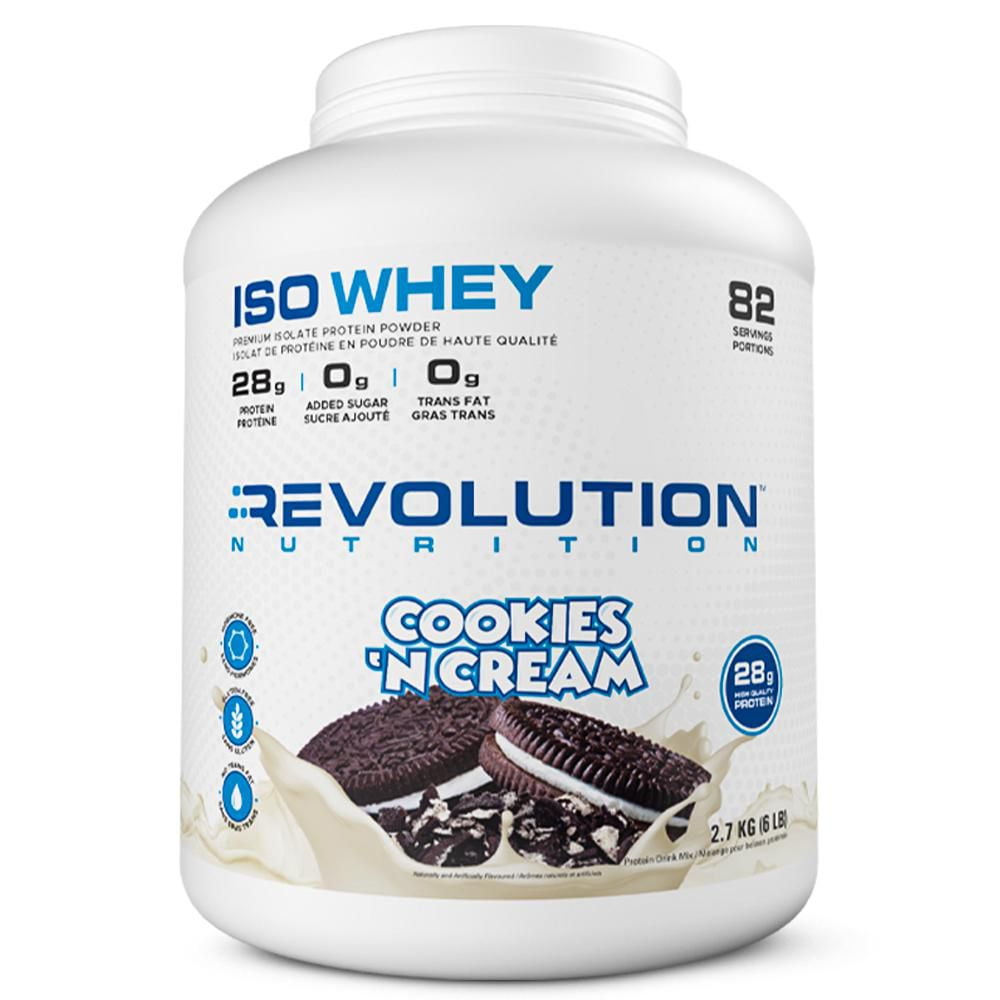 Revolution Nutrition Revolution Nutrition, Iso Whey, Protein Powder 6LB, 100% Isolate, 28g Protein per Scoop, 82 Servings, Lean Muscle Formula, Low Carb, Gluten Free, 2700g, Cookies & Cream (6 Pounds)