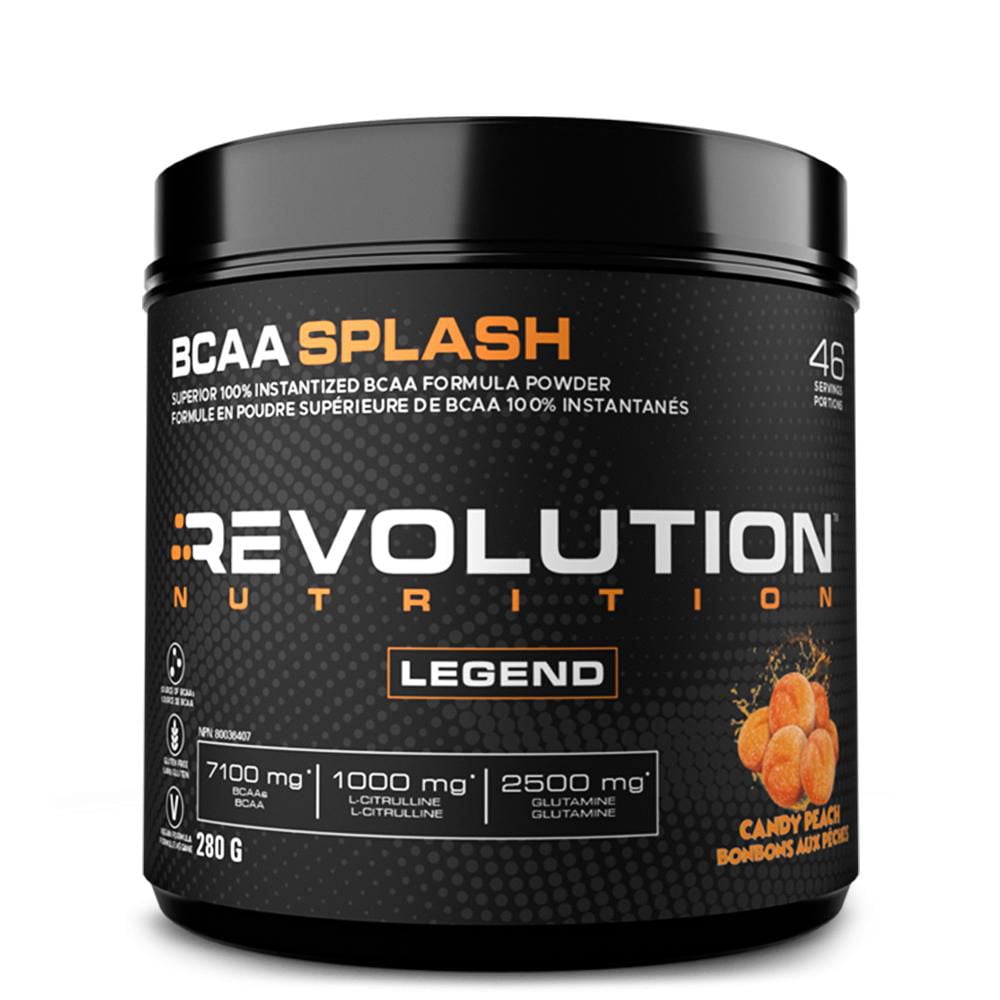 Revolution Nutrition Revolution Nutrition, BCAA Splash, BCAA Powder, Post Workout, 7100 Mg of Branched Chained Amino Acid, 1000 mg Citrulline Malate, 46 Servings, Vegan Formula, Calorie Free, Lactose Free, Muscle Recovery, Candy Peach (280g)
