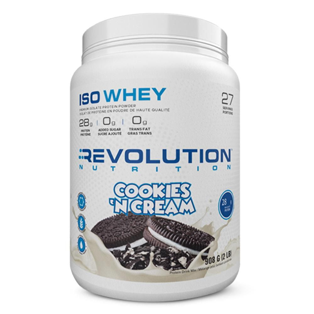Revolution Nutrition Revolution Nutrition, Iso Whey, Protein Powder 2LB, 100% Isolate, 28g Protein per Scoop, 27 Servings, Lean Muscle Formula, Low Carb, Gluten Free, 908g, Cookies & Cream (2 Pounds)